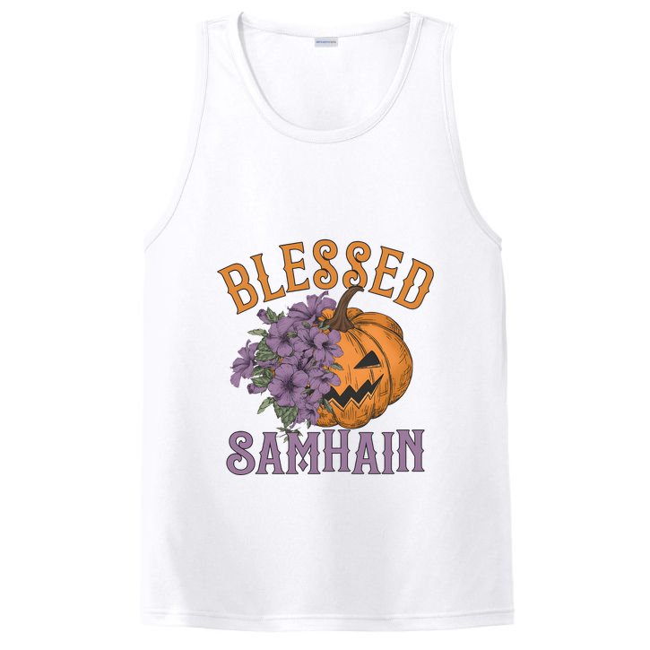 Blessed Samhain Flower Floral Halloween Pumpkin Head PosiCharge Competitor Tank