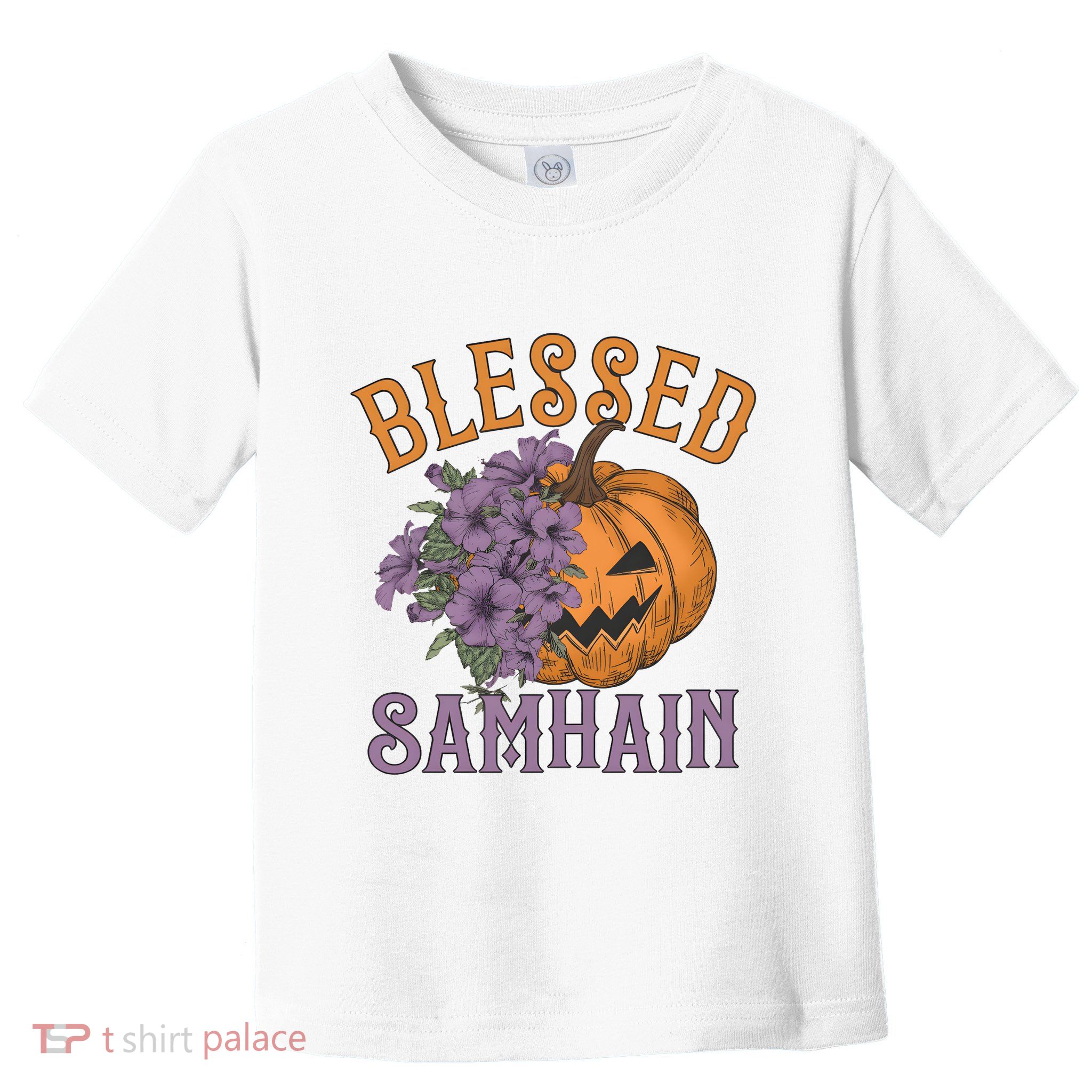 Blessed Samhain Flower Floral Halloween Pumpkin Head Toddler T-Shirt