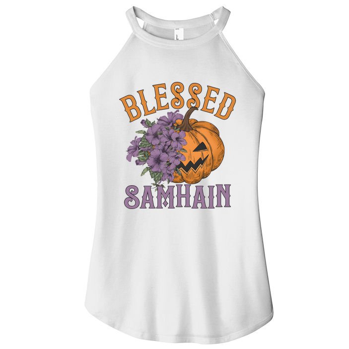 Blessed Samhain Flower Floral Halloween Pumpkin Head Women's Perfect Tri Rocker Tank