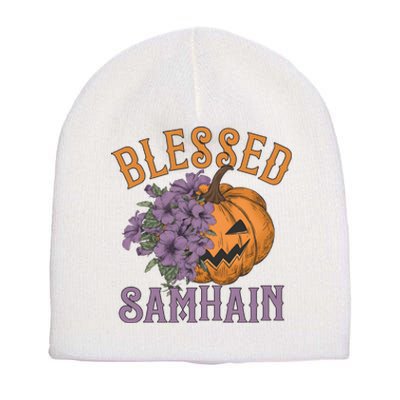 Blessed Samhain Flower Floral Halloween Pumpkin Head Short Acrylic Beanie