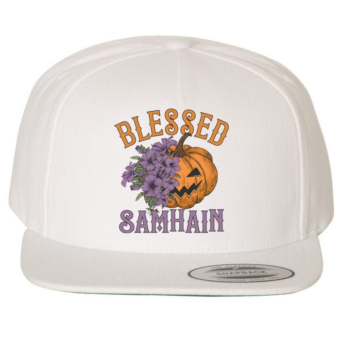 Blessed Samhain Flower Floral Halloween Pumpkin Head Wool Snapback Cap