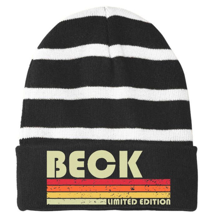 Beck Surname Funny Retro Vintage 80s 90s Birthday Reunion Striped Beanie with Solid Band