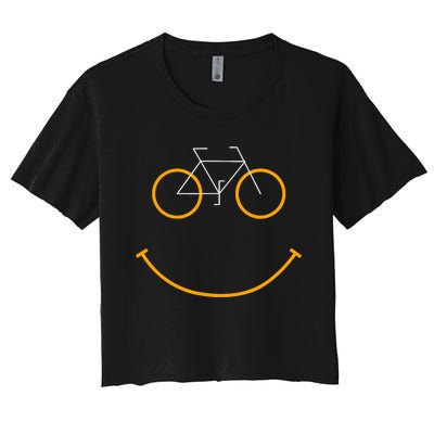 Bike Smiling Face, Funny MTB Cycling Women's Crop Top Tee