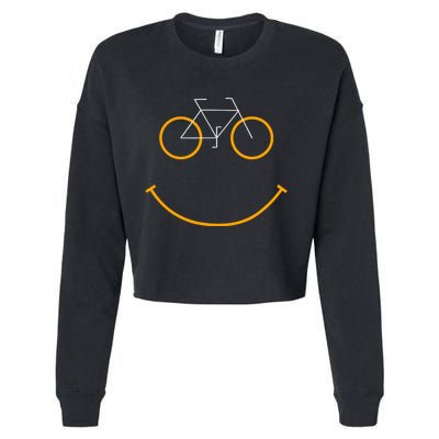 Bike Smiling Face, Funny MTB Cycling Cropped Pullover Crew