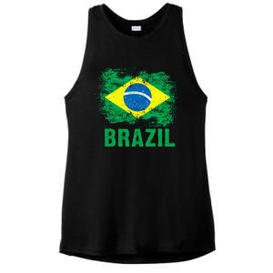 Brazil Soccer Football Brazilian Flag Ladies PosiCharge Tri-Blend Wicking Tank