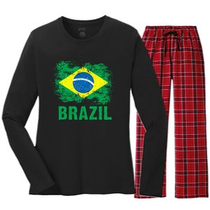 Brazil Soccer Football Brazilian Flag Women's Long Sleeve Flannel Pajama Set 