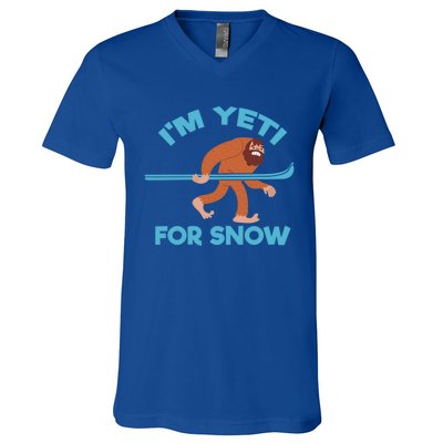 Bigfoot Skiing Funny Im Yeti For Snow Gift V-Neck T-Shirt