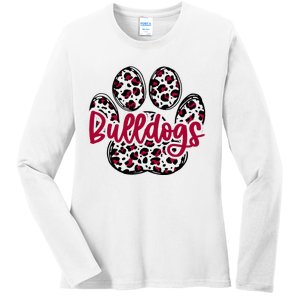 Bulldog School Football Team Mascot Spirit Game Day Ladies Long Sleeve Shirt