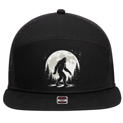 Bigfoot Sasquatch Full Moon Forest Graphic Funny Big Foot 7 Panel Mesh Trucker Snapback Hat