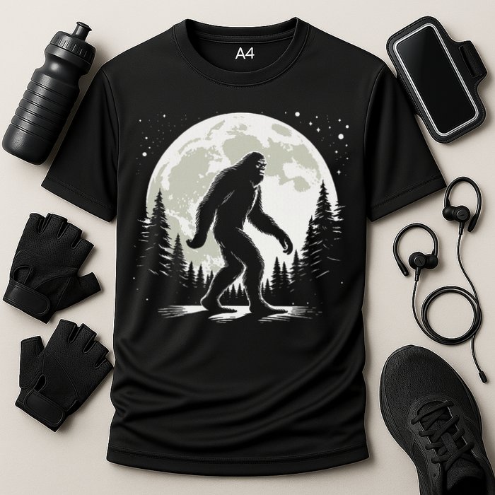 Bigfoot Sasquatch Full Moon Forest Graphic Funny Big Foot Cooling Performance Crew T-Shirt