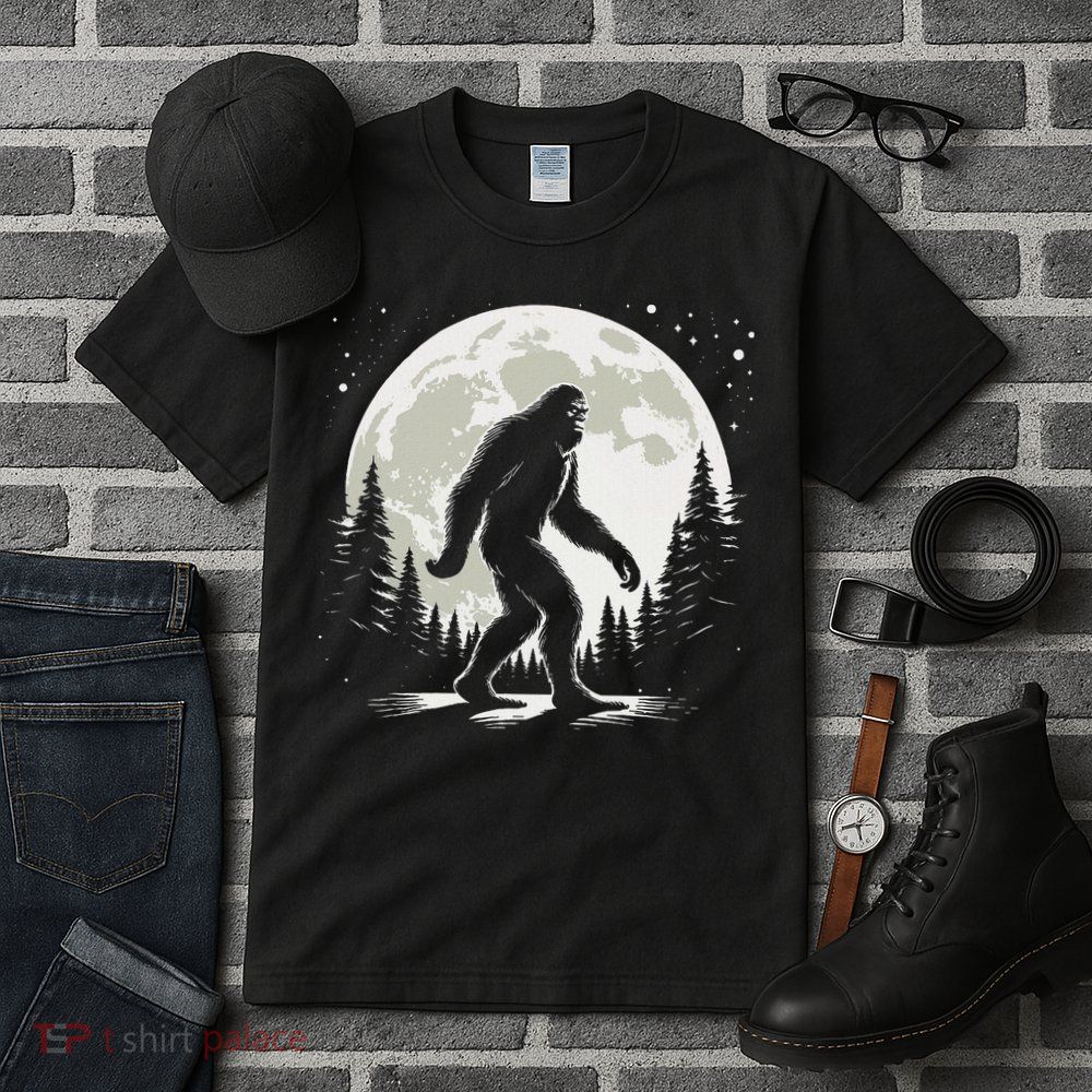 Bigfoot Sasquatch Full Moon Forest Graphic Funny Big Foot Tall T-Shirt