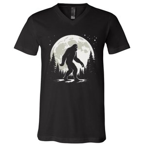 Bigfoot Sasquatch Full Moon Forest Graphic Funny Big Foot V-Neck T-Shirt