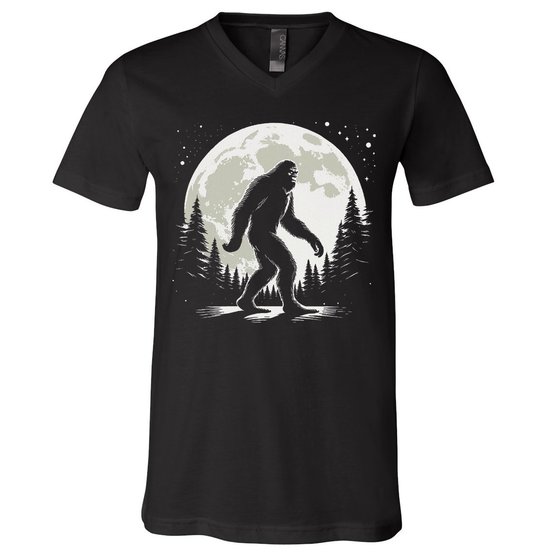 Bigfoot Sasquatch Full Moon Forest Graphic Funny Big Foot V-Neck T-Shirt