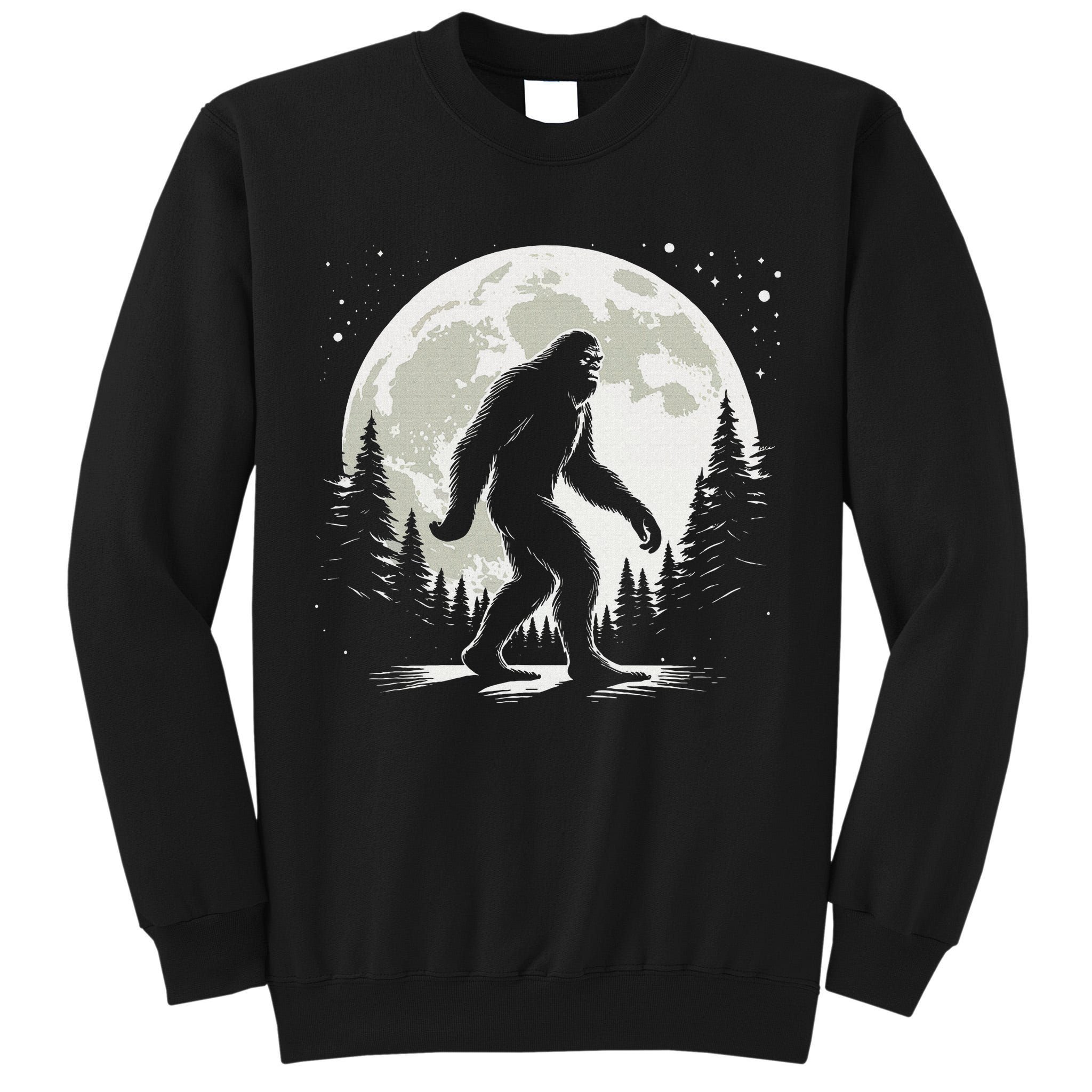 Bigfoot Sasquatch Full Moon Forest Graphic Funny Big Foot Tall Sweatshirt
