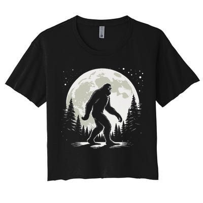 Bigfoot Sasquatch Full Moon Forest Graphic Funny Big Foot Crop Top