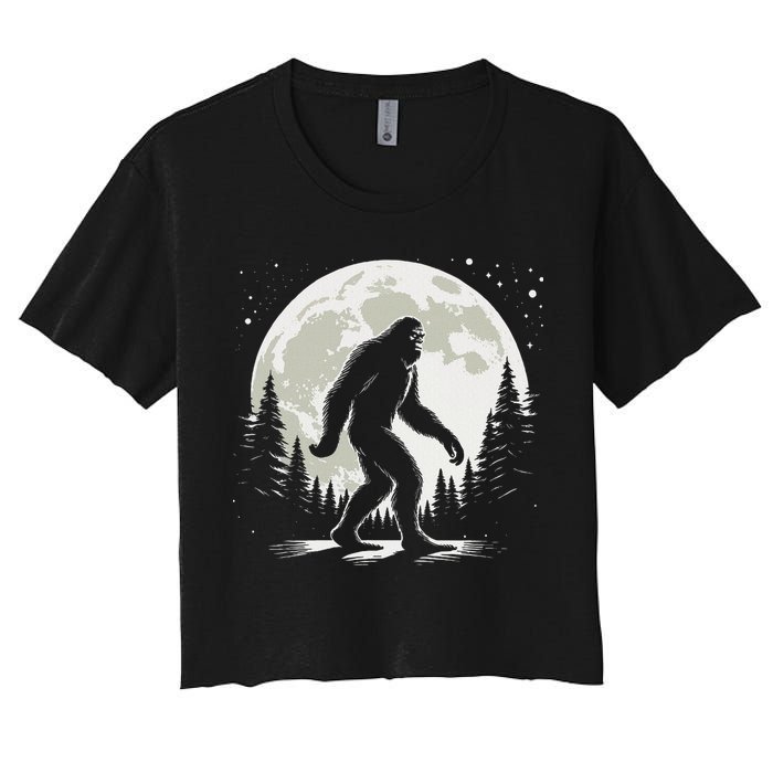 Bigfoot Sasquatch Full Moon Forest Graphic Funny Big Foot Women's Crop Top Tee