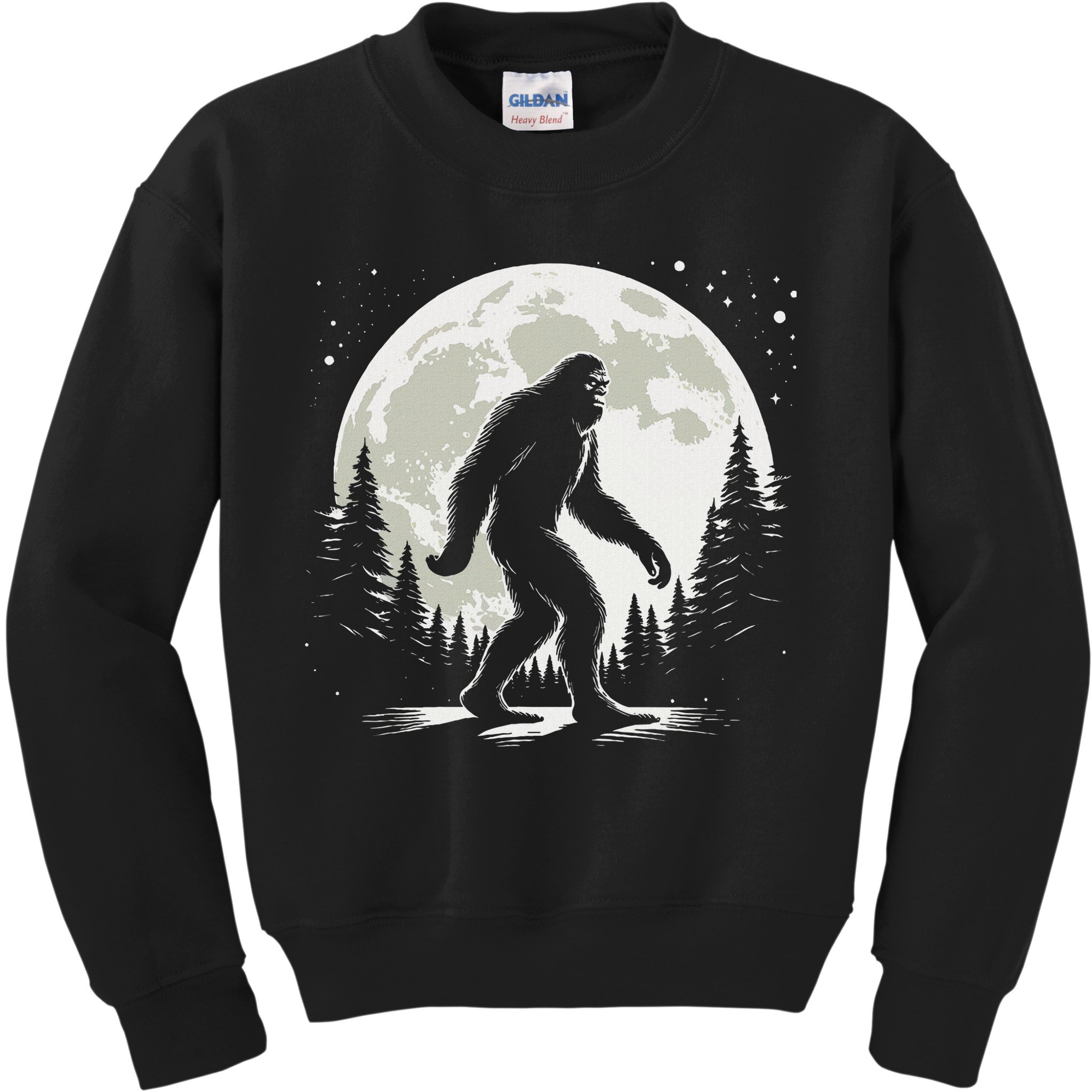Bigfoot Sasquatch Full Moon Forest Graphic Funny Big Foot Kids Sweatshirt