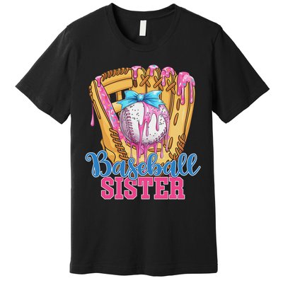 Baseball Sister Funny Baseball Ice Cream Drip Big Sister Premium T-Shirt