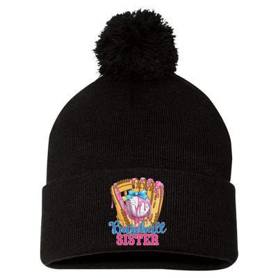 Baseball Sister Funny Baseball Ice Cream Drip Big Sister Pom Pom 12in Knit Beanie