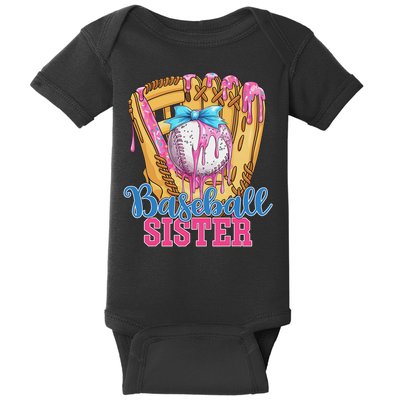 Baseball Sister Funny Baseball Ice Cream Drip Big Sister Baby Bodysuit