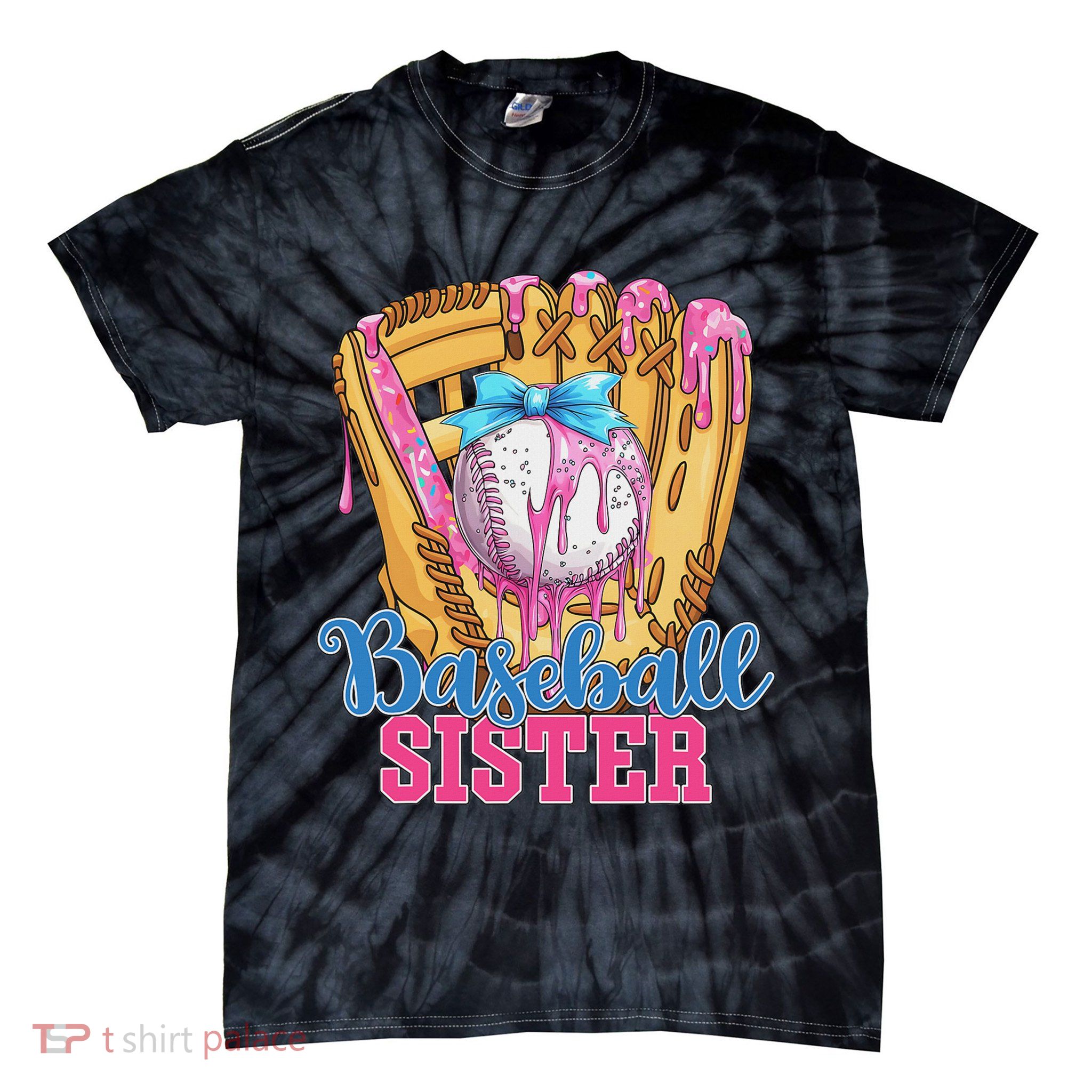 Baseball Sister Funny Baseball Ice Cream Drip Big Sister Tie-Dye T-Shirt