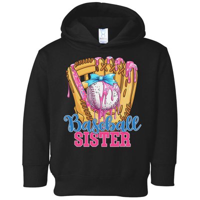 Baseball Sister Funny Baseball Ice Cream Drip Big Sister Toddler Hoodie