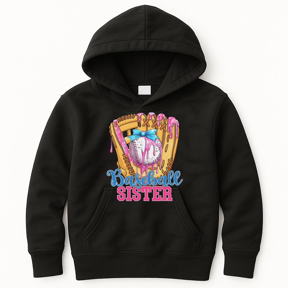 Baseball Sister Funny Baseball Ice Cream Drip Big Sister Kids Hoodie