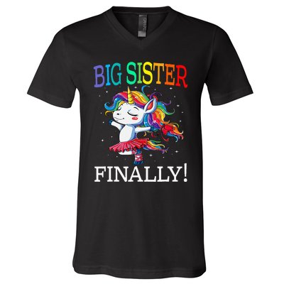 Big Sister Finally Unicorn V-Neck T-Shirt