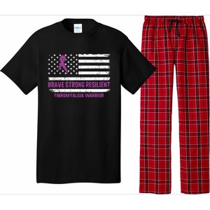 Brave Strong Fibromyalgia Warrior Awareness Usa Flag Chronic Gift Pajama Set