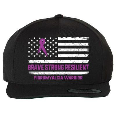 Brave Strong Fibromyalgia Warrior Awareness Usa Flag Chronic Gift Wool Snapback Cap