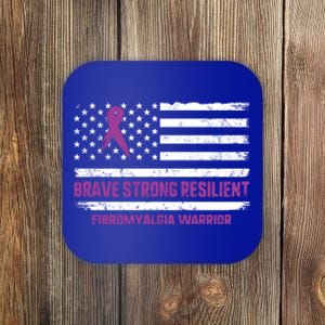 Brave Strong Fibromyalgia Warrior Awareness Usa Flag Chronic Gift Coaster