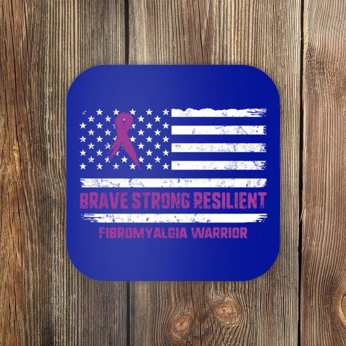 Brave Strong Fibromyalgia Warrior Awareness Usa Flag Chronic Gift Coaster