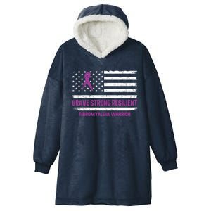 Brave Strong Fibromyalgia Warrior Awareness Usa Flag Chronic Gift Hooded Wearable Blanket