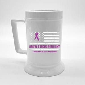 Brave Strong Fibromyalgia Warrior Awareness Usa Flag Chronic Gift Beer Stein