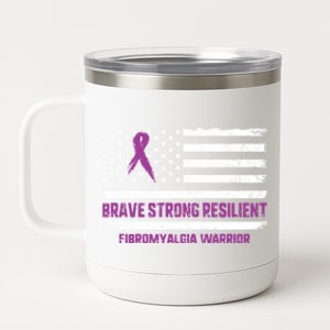 Brave Strong Fibromyalgia Warrior Awareness Usa Flag Chronic Gift 12 oz Stainless Steel Tumbler Cup