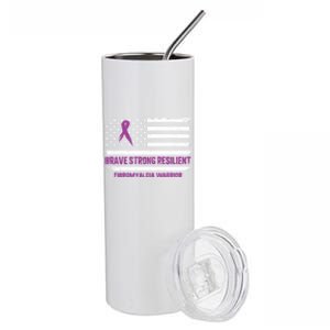 Brave Strong Fibromyalgia Warrior Awareness Usa Flag Chronic Gift Stainless Steel Tumbler