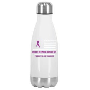 Brave Strong Fibromyalgia Warrior Awareness Usa Flag Chronic Gift Stainless Steel Insulated Water Bottle