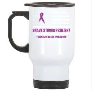 Brave Strong Fibromyalgia Warrior Awareness Usa Flag Chronic Gift Stainless Steel Travel Mug