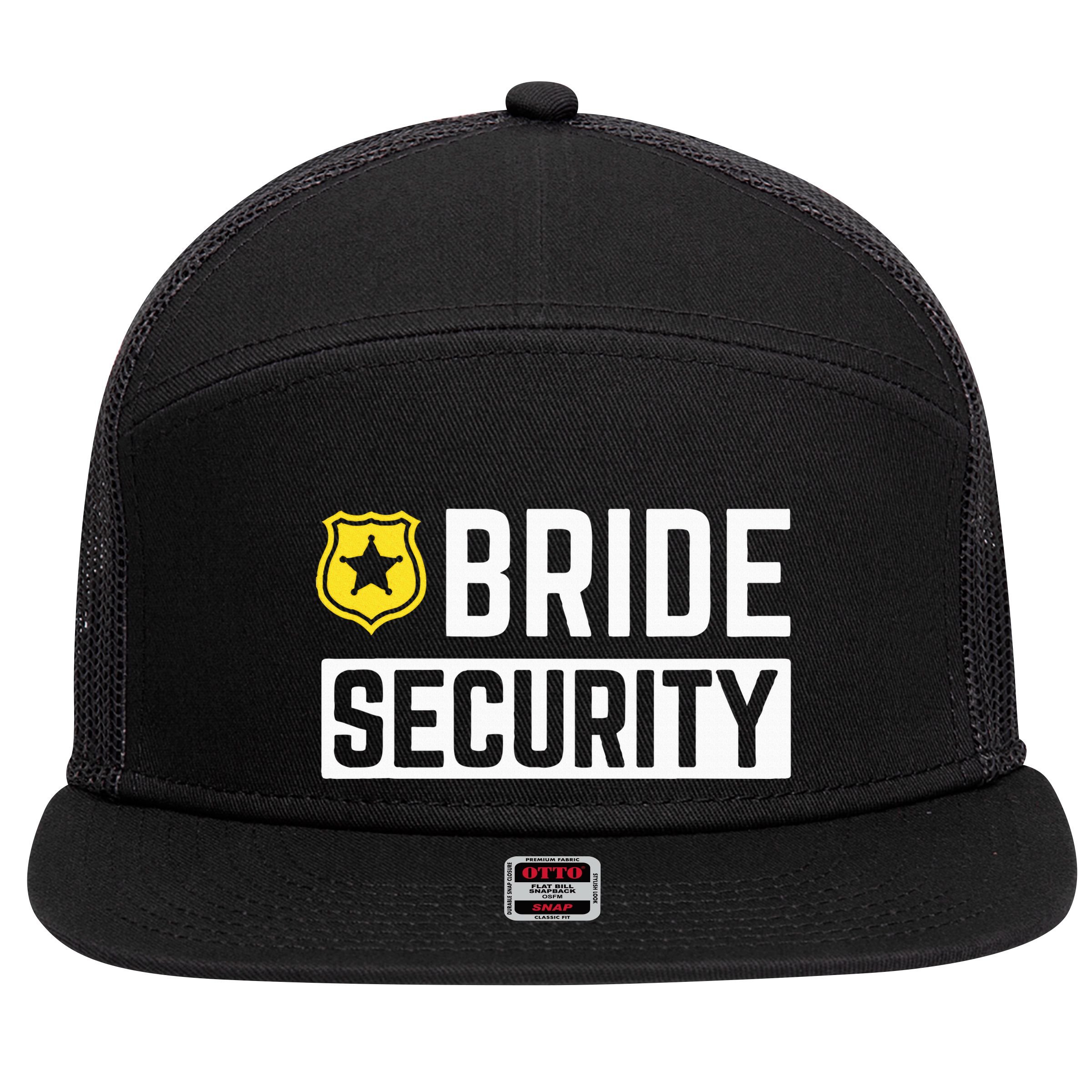 Bride Security Funny Wedding Bridal Party 7 Panel Mesh Trucker Snapback Hat
