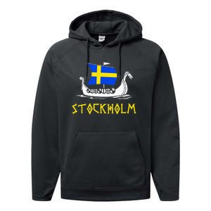 Boat Swedish Flag Sweden Viking Ship Stockholm Performance Fleece Hoodie