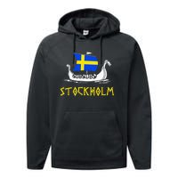 Boat Swedish Flag Sweden Viking Ship Stockholm Performance Fleece Hoodie