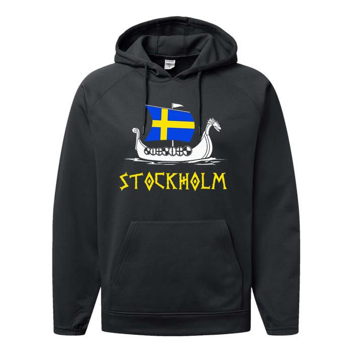 Boat Swedish Flag Sweden Viking Ship Stockholm Performance Fleece Hoodie