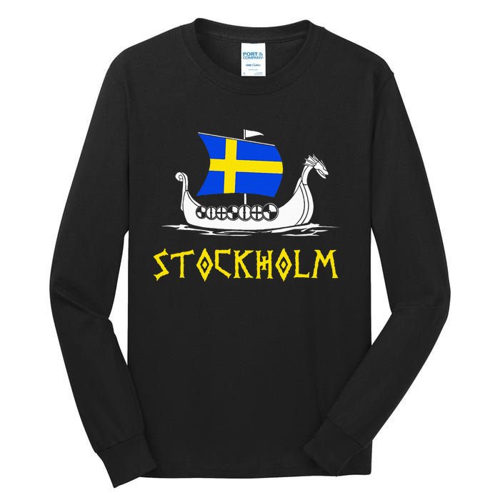 Boat Swedish Flag Sweden Viking Ship Stockholm Tall Long Sleeve T-Shirt