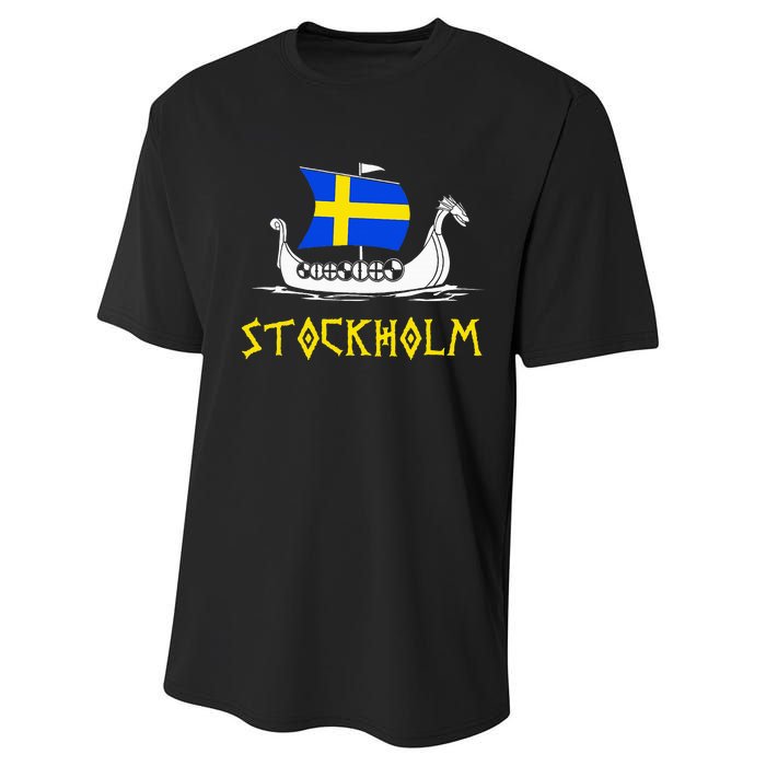 Boat Swedish Flag Sweden Viking Ship Stockholm Performance Sprint T-Shirt