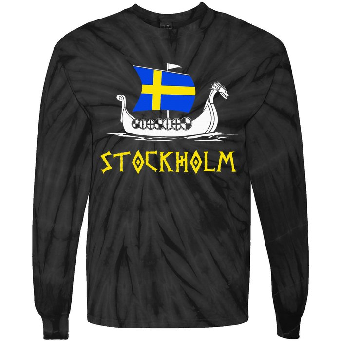 Boat Swedish Flag Sweden Viking Ship Stockholm Tie-Dye Long Sleeve Shirt