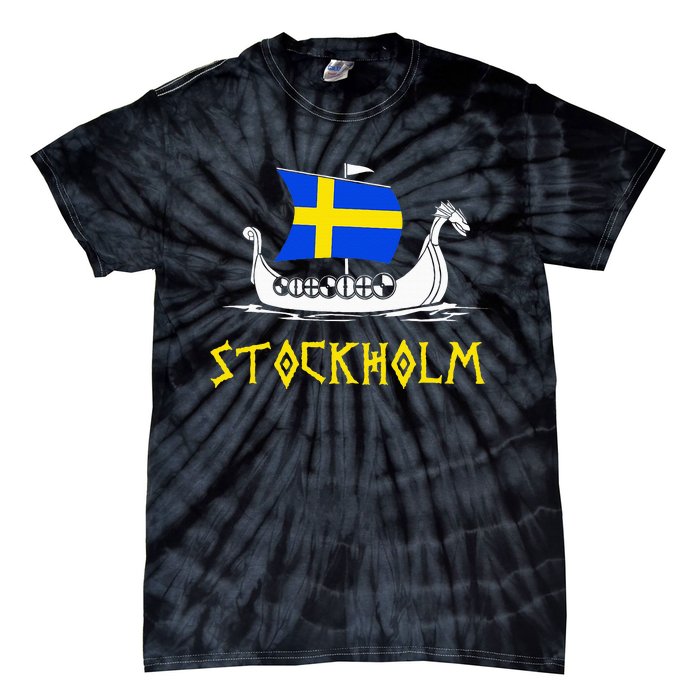 Boat Swedish Flag Sweden Viking Ship Stockholm Tie-Dye T-Shirt