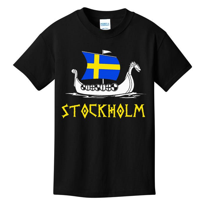 Boat Swedish Flag Sweden Viking Ship Stockholm Kids T-Shirt