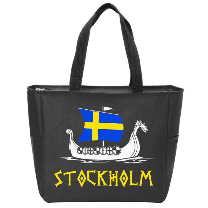 Boat Swedish Flag Sweden Viking Ship Stockholm Zip Tote Bag