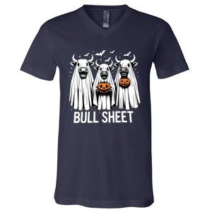 Bull Sheet Funny Ghost Cow Halloween V-Neck T-Shirt