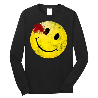 Bloody Smiling Face I Vintage Smile Emojicon Long Sleeve Shirt